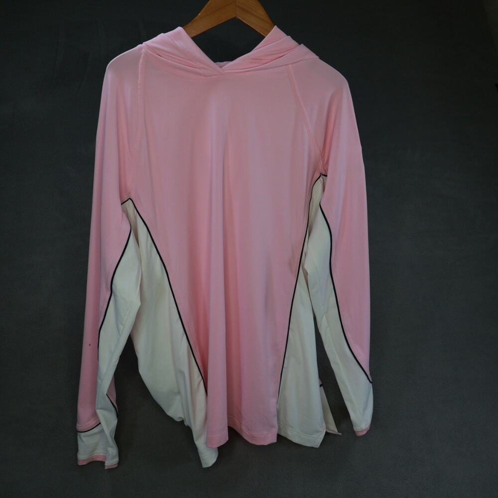 Peter Millar Womens Golf Hoodie Pink White Colorblock Performance Pullover